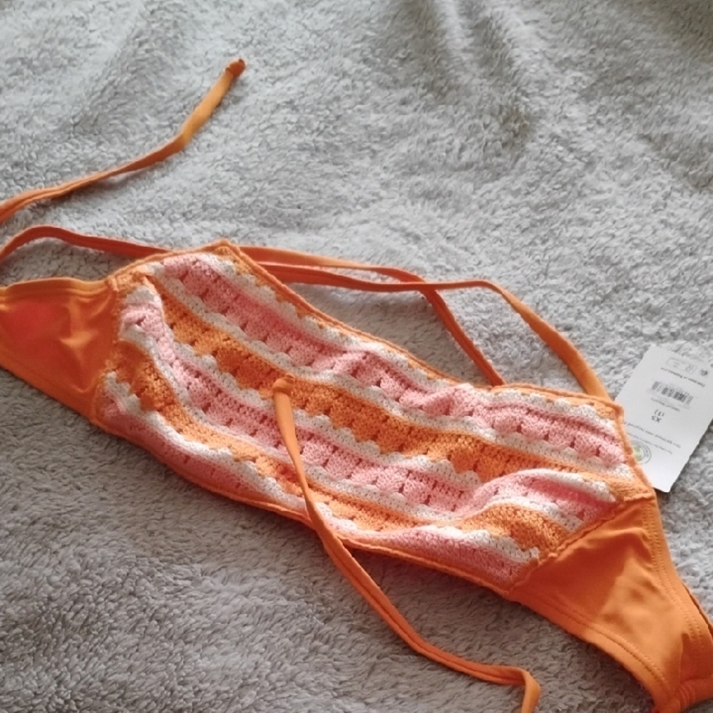 No Boundaries Vibrant Orange and Pink Crochet Bikini